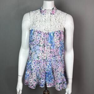 Kate‎ Spade top small floral tiered cottagecore appliqué feminine sleeveless